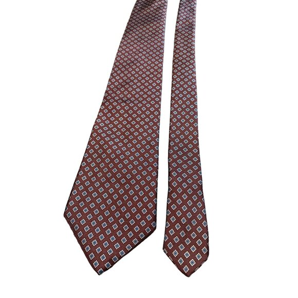 MacGraviss Mens Tie Red Blue Geometric Pattern Silk Vintage Necktie - Picture 1 of 5